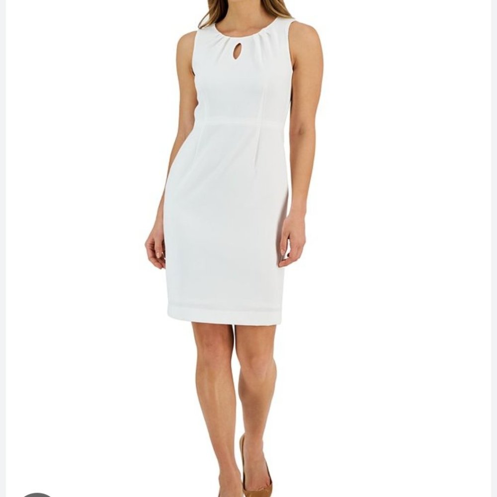 Kasper pique keyhole White sheath dress